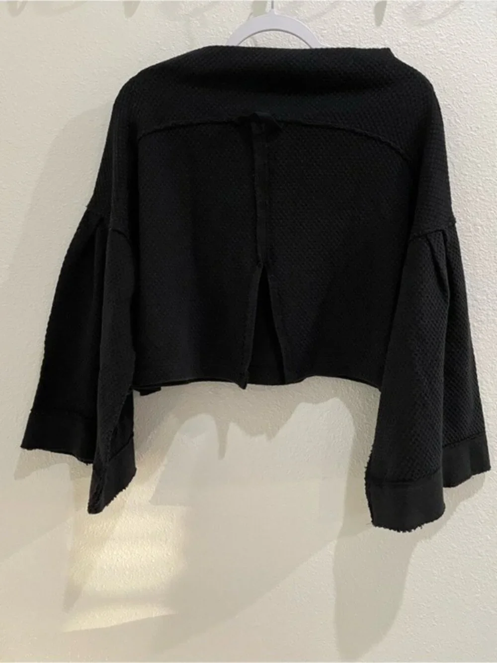 Free People Boho Boxy Bunny Tee Black Oversized Puff Sleeve Slit Off Shoulder